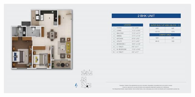 Adarsh Crest - 2 BHK Floor Plan