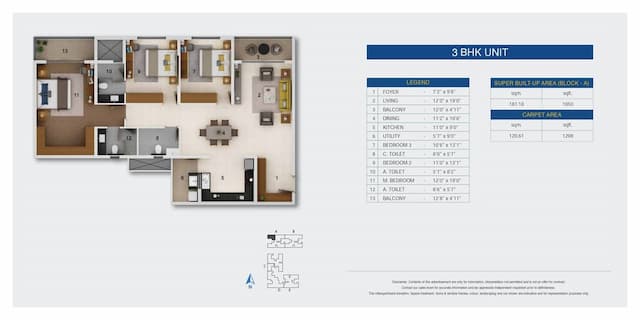 Adarsh Crest - 3 BHK Floor Plan