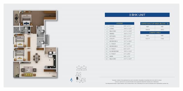 Adarsh Crest - 3 BHK Floor Plan