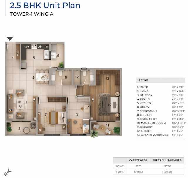 Adarsh Lumina - 2.5BHK Floor Plan