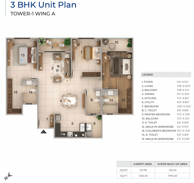 Adarsh Lumina - 3BHK Floor Plan