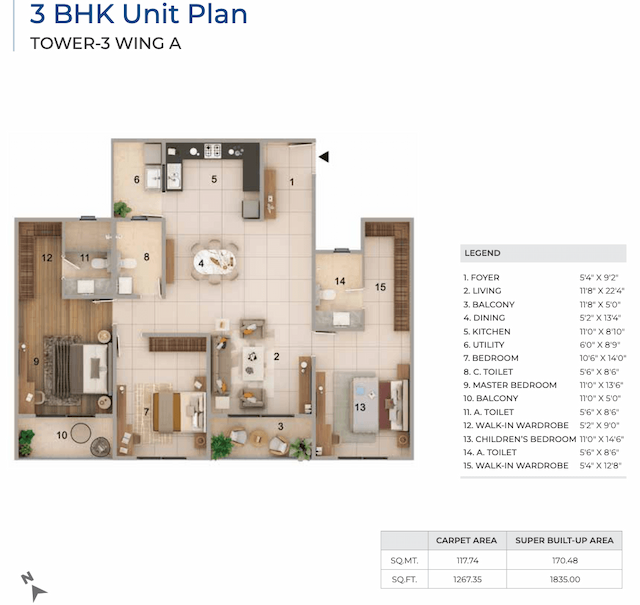 Adarsh Lumina - 3BHK Floor Plan