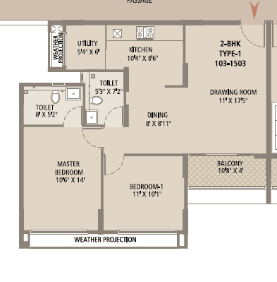 Arvind Bel Air - 2BHK Floor Plan