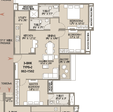 Arvind Bel Air - 3BHK Floor Plan