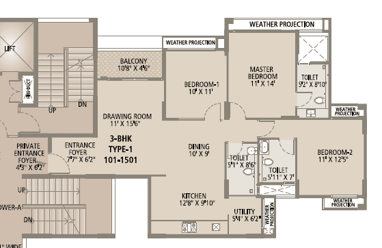 Arvind Bel Air - 3BHK Floor Plan