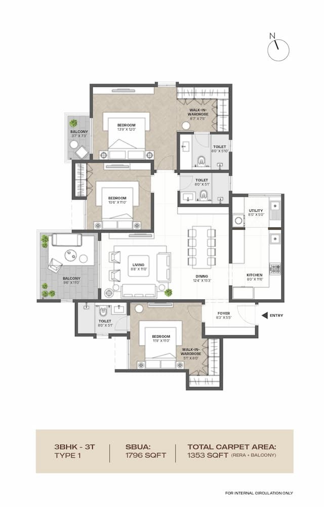 Assetz Ren & Rei - 3 BHK Floor Plan