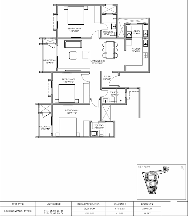 Birla Evara - 3BHK Floor Plan