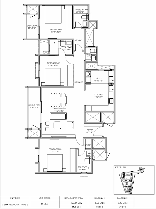 Birla Evara - 3BHK Floor Plan