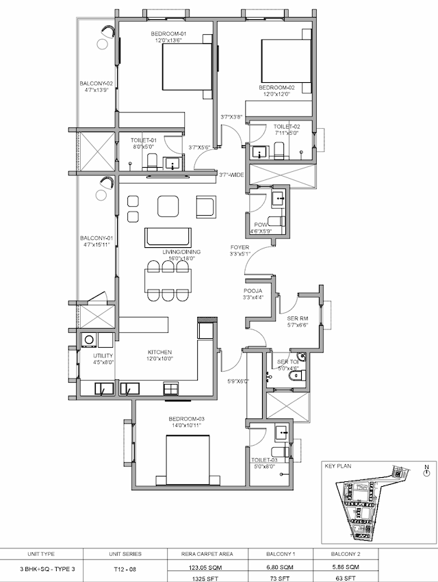 Birla Evara - 3BHK Floor Plan