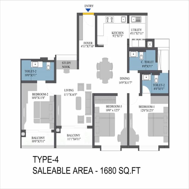 Bren Aspera - 3 BHK Floor Plan