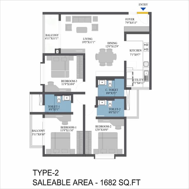 Bren Aspera - 3 BHK Floor Plan