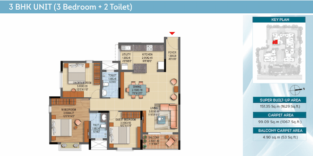 Brigade Laguna - 3 BHK Floor Plan