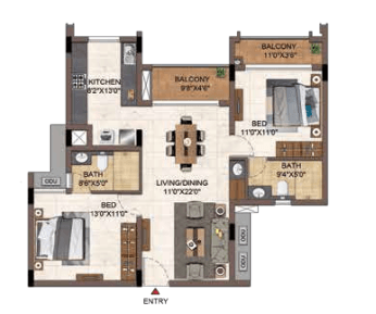 Casagrand Hazen - 2 BHK Floor Plan