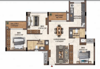 Casagrand Hazen - 3 BHK Floor Plan