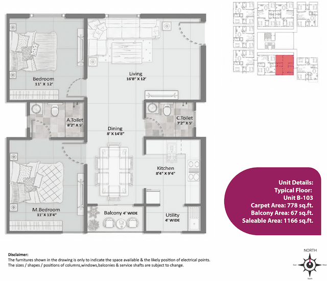 Elegant Aura - 2 BHK Floor Plan