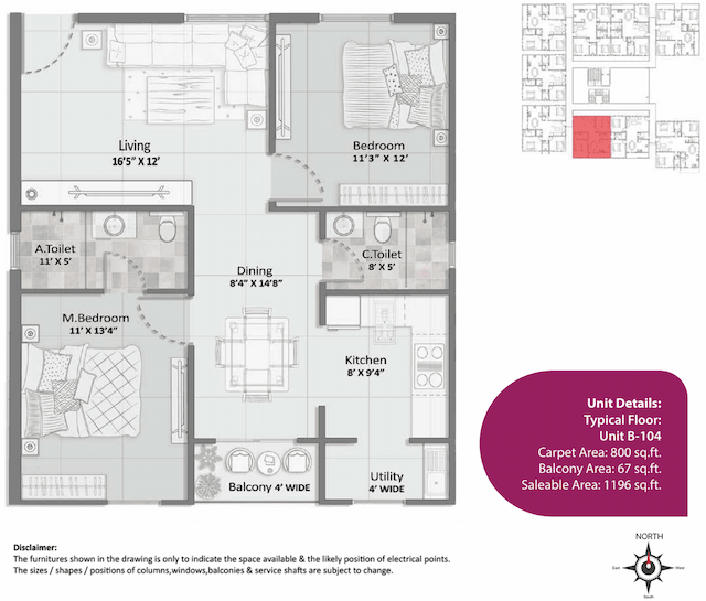 Elegant Aura - 2 BHK Floor Plan