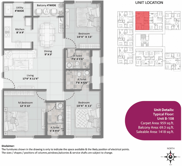 Elegant Aura - 3 BHK Floor Plan