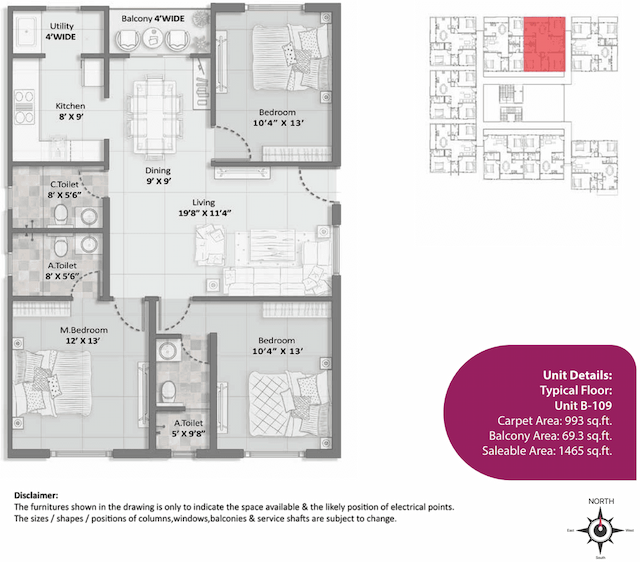 Elegant Aura - 3 BHK Floor Plan