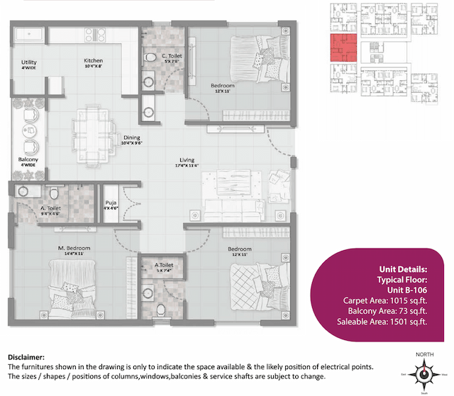 Elegant Aura - 3 BHK Floor Plan