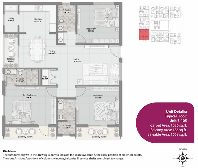 Elegant Aura - 3 BHK Floor Plan