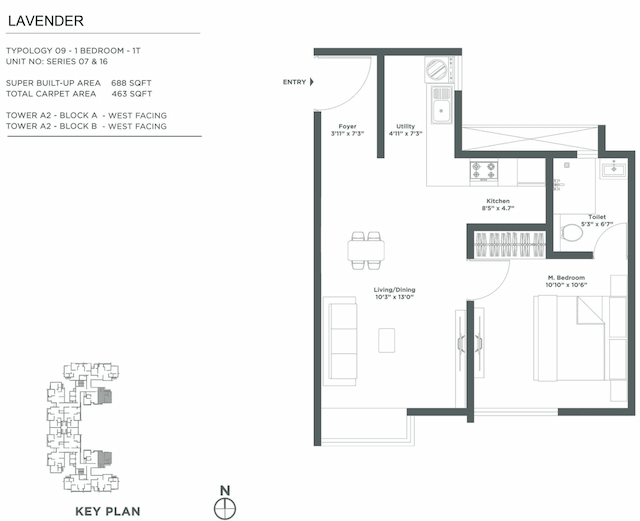 Embassy Verde - 1 BHK Floor Plan