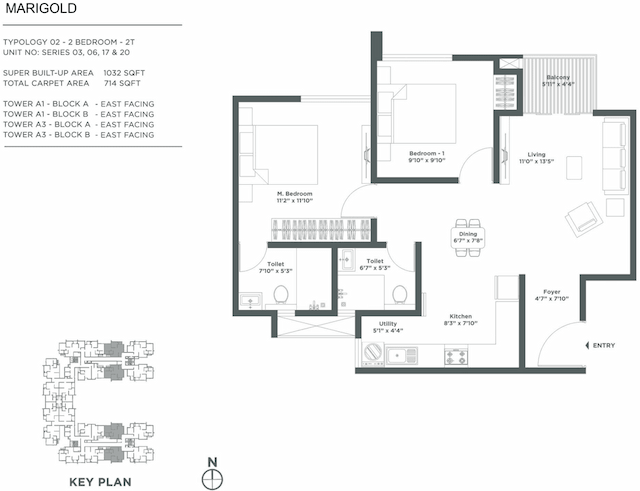 Embassy Verde - 2 BHK Floor Plan