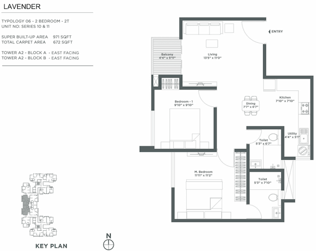 Embassy Verde - 2 BHK Floor Plan