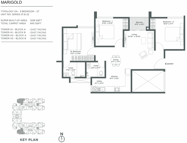 Embassy Verde - 3 BHK Floor Plan