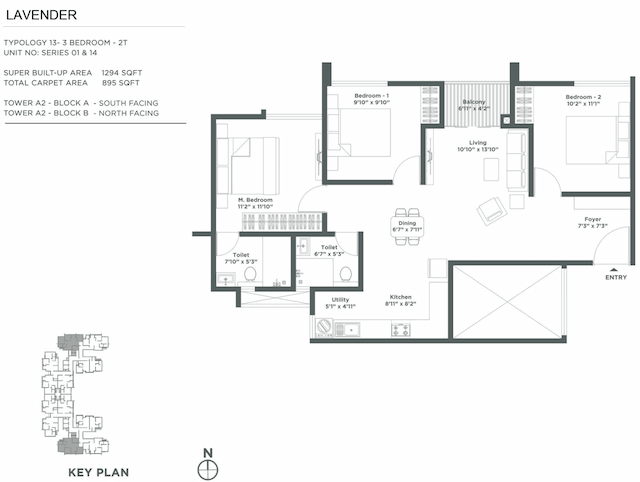 Embassy Verde - 3 BHK Floor Plan