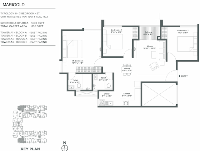 Embassy Verde - 3 BHK Floor Plan