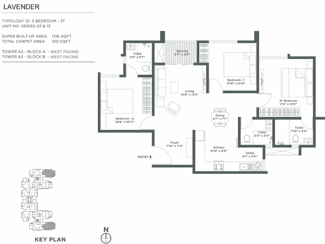 Embassy Verde - 3 BHK Floor Plan