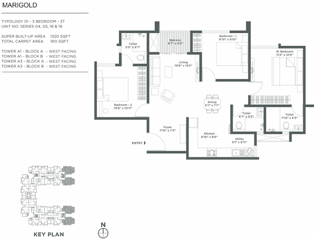 Embassy Verde - 3 BHK Floor Plan