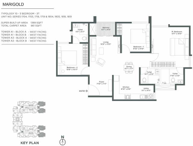 Embassy Verde - 3 BHK Floor Plan