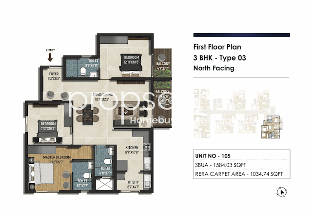 Inspira Infinity - 3 BHK Floor Plan