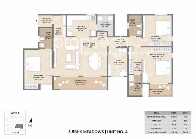 Mahindra Zen - 3.5 BHK Floor Plan