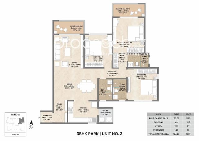 Mahindra Zen - 3 BHK Floor Plan