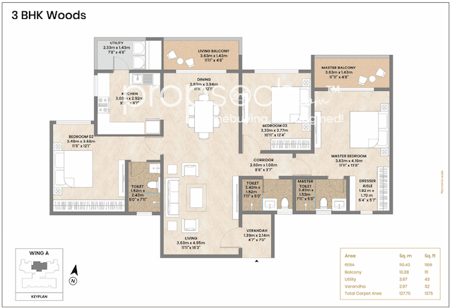 Mahindra Zen - 3 BHK Floor Plan