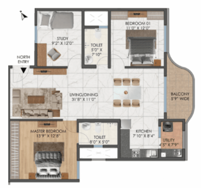 Mana Cresta - 2.5 BHK Floor Plan
