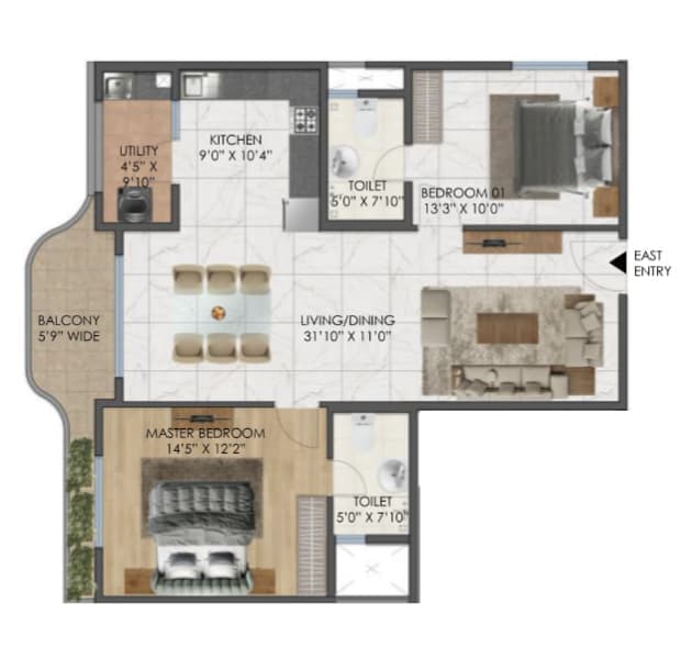 Mana Cresta - 2 BHK Floor Plan