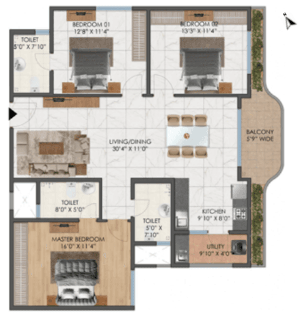 Mana Cresta - 3 BHK Floor Plan