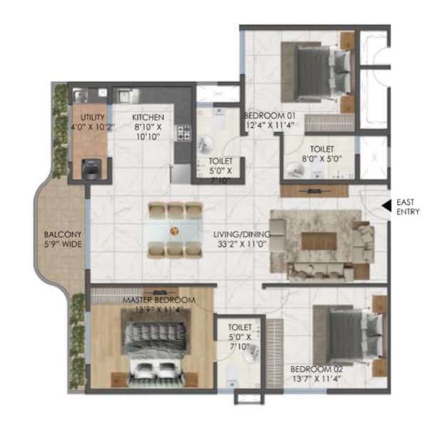 Mana Cresta - 3 BHK Floor Plan