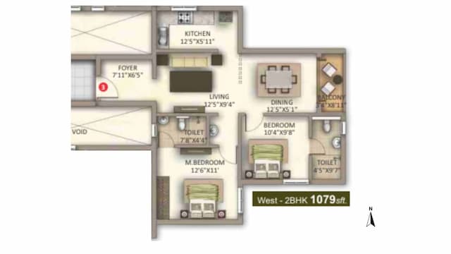 Meda East Winds - 2 BHK Floor Plan