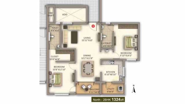 Meda East Winds - 2 BHK Floor Plan