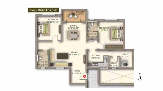 Meda East Winds - 2 BHK Floor Plan