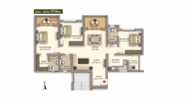Meda East Winds - 3 BHK Floor Plan