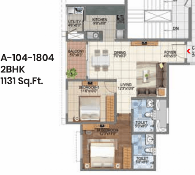 Pride Euphora - 2 BHK Floor Plan