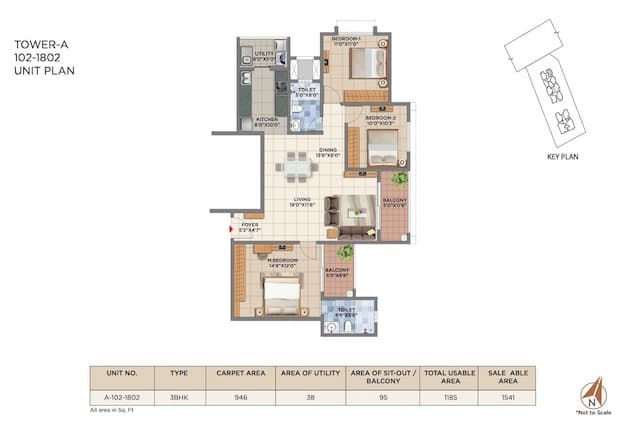 Pride Euphora - 3 BHK Floor Plan