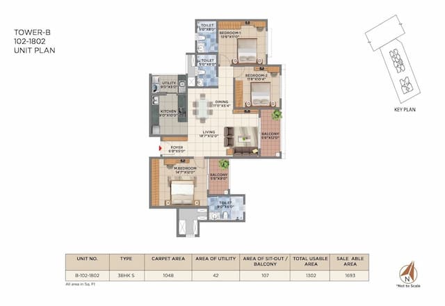 Pride Euphora - 3 BHK Floor Plan