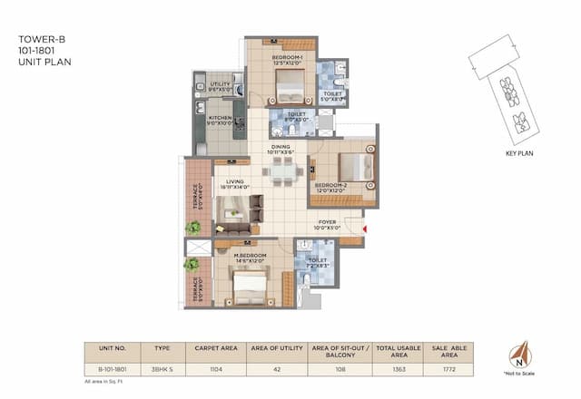 Pride Euphora - 3 BHK Floor Plan