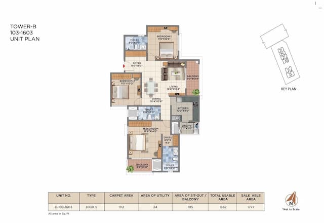 Pride Euphora - 3 BHK Floor Plan